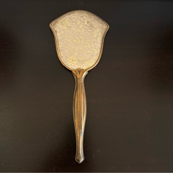 Vintage Lace Back Hand Mirror Brass French Boudoir Vanity Mirror Art Deco 13” - Picture 5 of 8